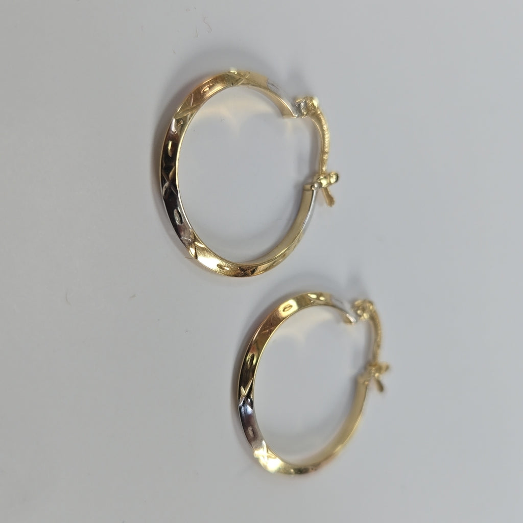 ARETES TEJIDO ARRACADAS BISELADAS COMBINADAS 14K 1.4 GR (NUEVO)