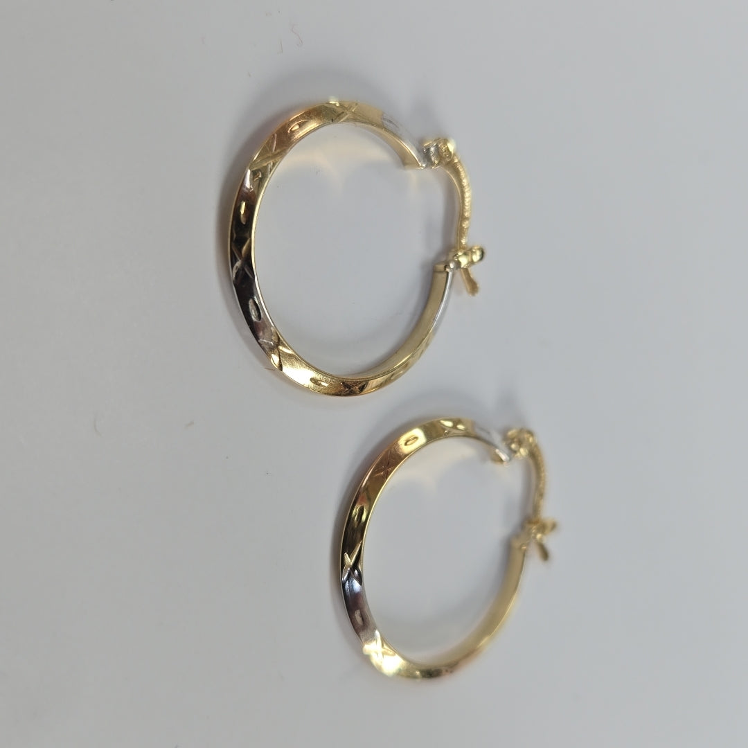 ARETES TEJIDO ARRACADAS BISELADAS COMBINADAS 14K 1.4 GR (NUEVO)