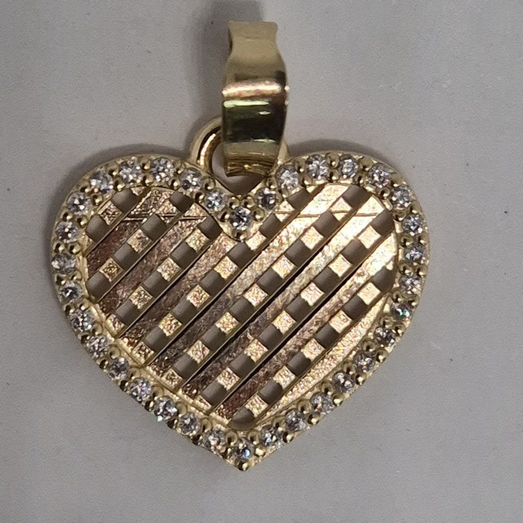 DIJE TEJIDO CORAZON CON CERCO DE CIRCONIAS 14K 1.2 GR (NUEVO)