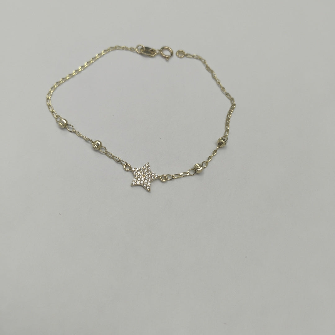 PULSERA ESPECIAL CON ESTRELLA Y CIRCONIAS 14K 18 CM 1.5 GR (NUEVO)