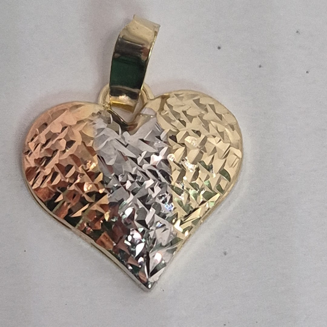 DIJE TEJIDO CORAZON LABRADO COMBINADO 14K 1.2 GR (NUEVO)