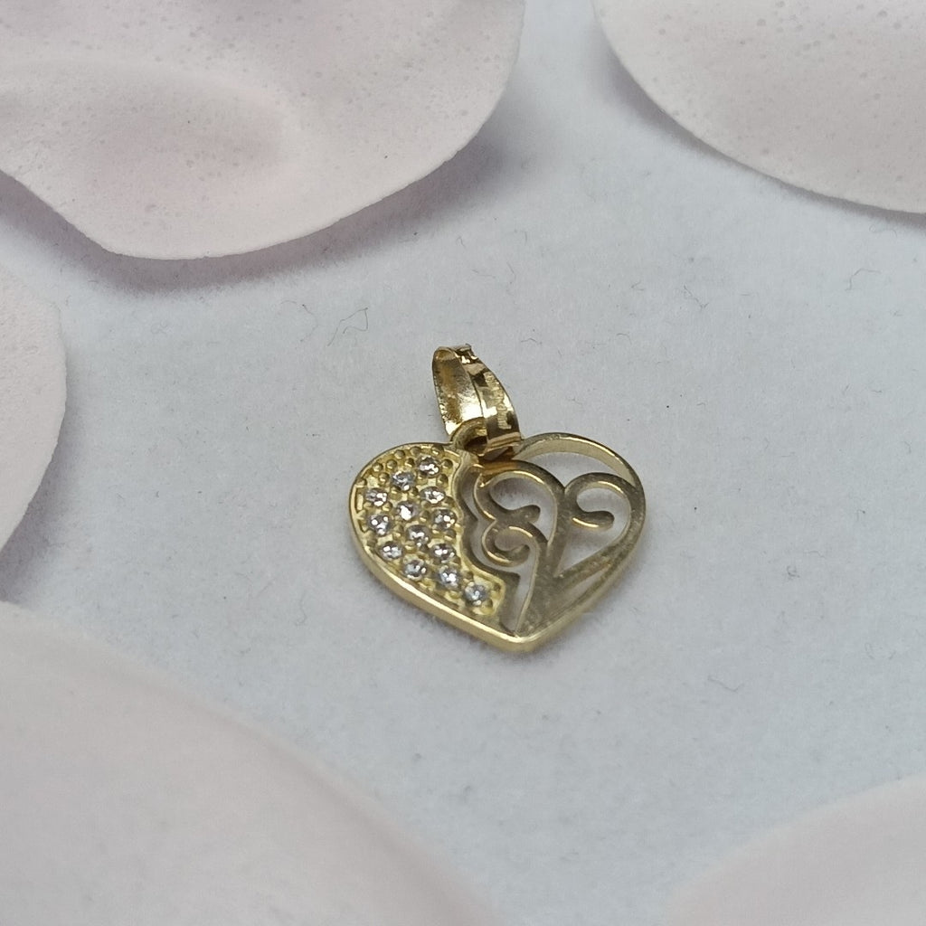 DIJE TEJIDO CORAZON CON CIRCONIAS Y ARBOL DE LA VIDA 14K 0.8 GR (NUEVO)