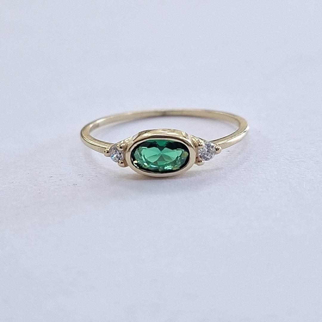 ANILLOS TEJIDO ANILLITO C CIRCONIAS Y PIEDRA VERDE 14K 7 1.1 GR (NUEVO)
