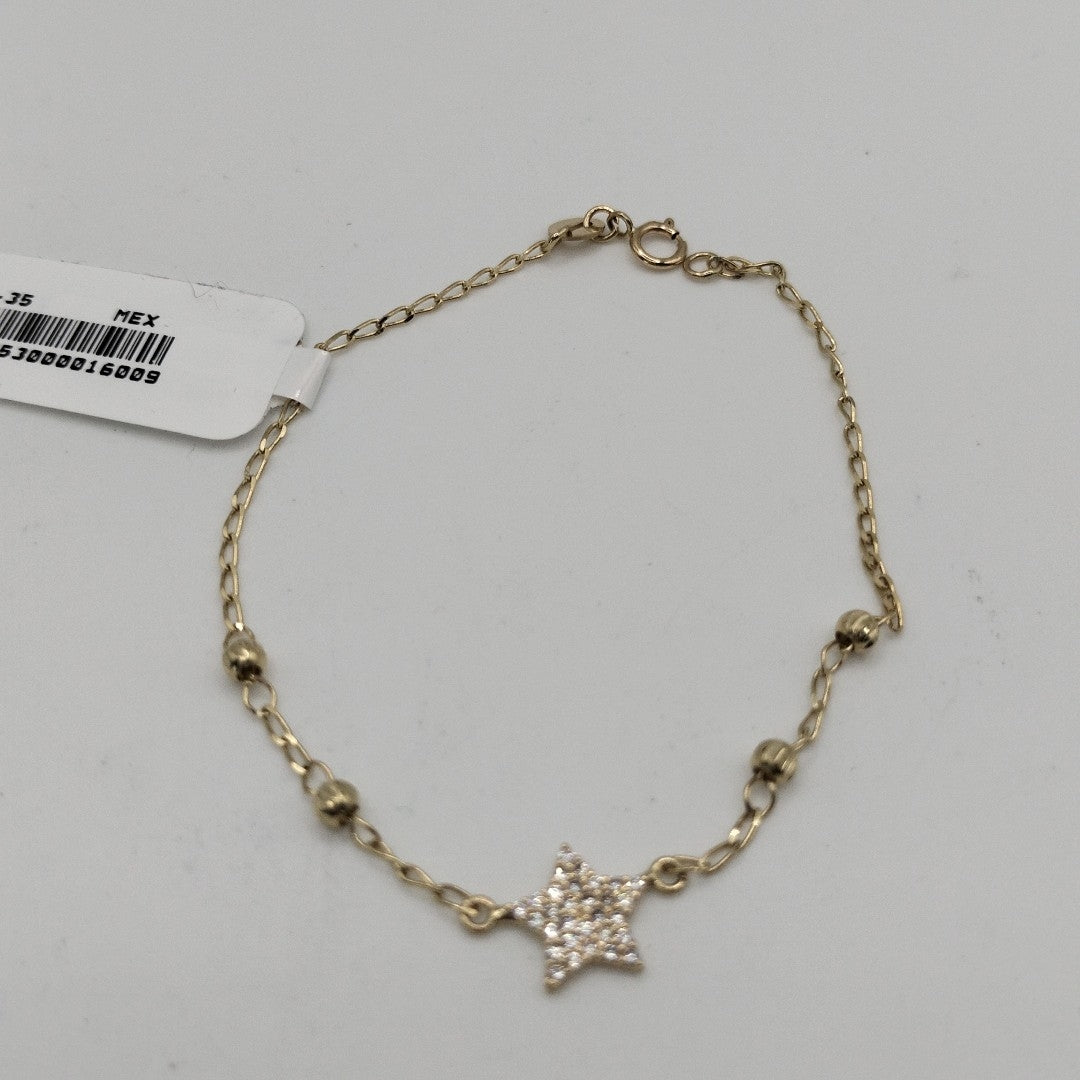 PULSERA ESPECIAL CON ESTRELLA Y CIRCONIAS 14K 18 CM 1.5 GR (NUEVO)