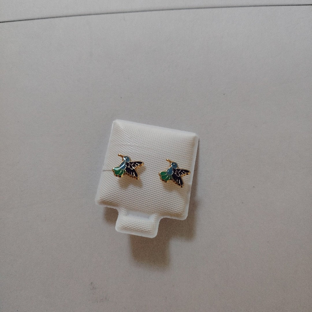 BROQUELES BROQUEL FIG COLIBRI ESMALTE AZUL 14K 0.2138 GR (NUEVO)