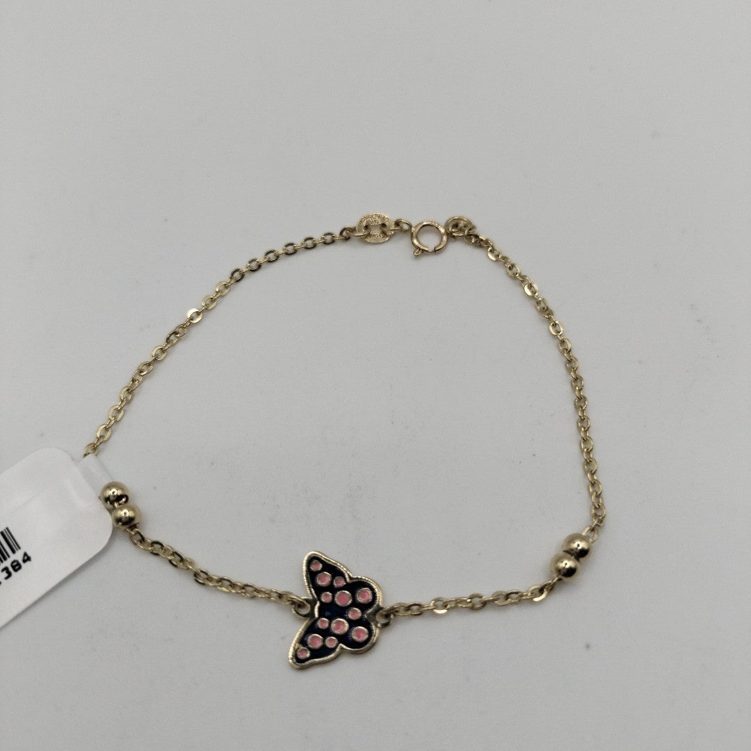 PULSERA TEJIDO ESPECIAL MARIPOSA CON ESMALTE 14K 18 CM 1.8 GR (NUEVO)