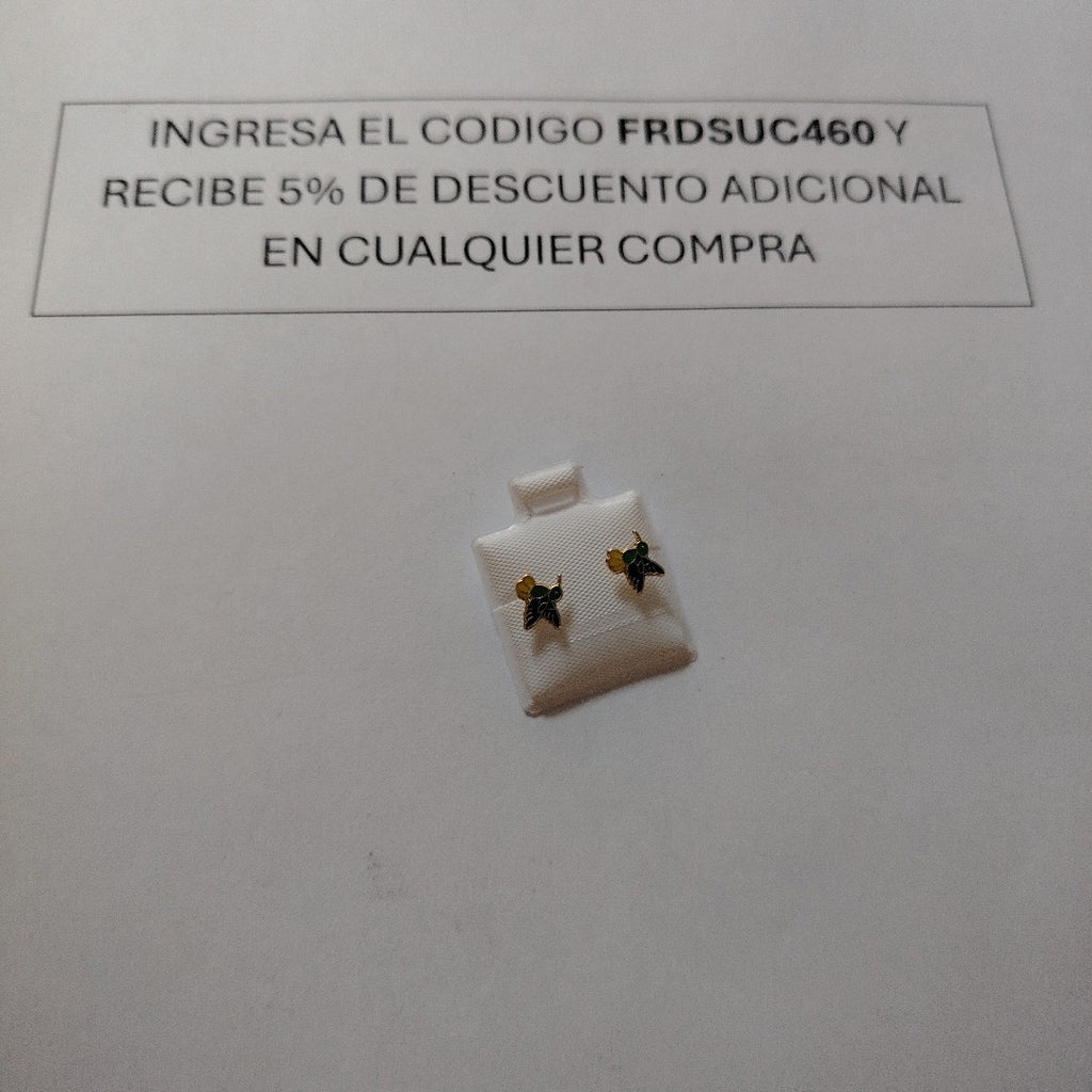BROQUELES BROQUEL FIG COLIBRI ESMALTE VERDE 14K 0.2138 GR (NUEVO)