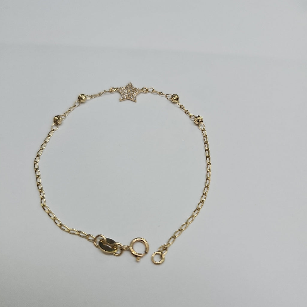PULSERA ESPECIAL CON ESTRELLA Y CIRCONIAS 14K 18 CM 1.4 GR (NUEVO)