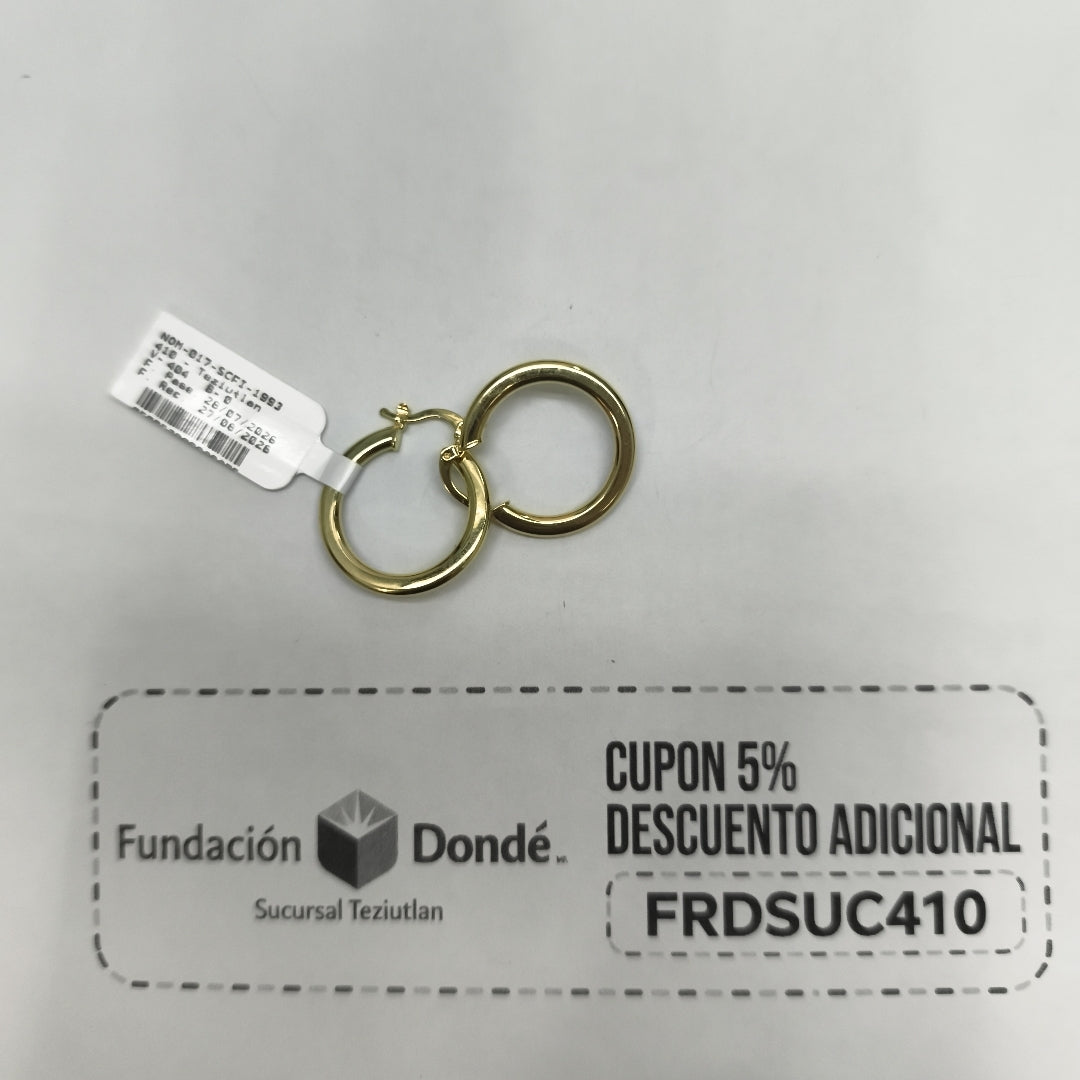 ARETES TEJIDO ARRACADA LISA 14K 2.1 GR (NUEVO)
