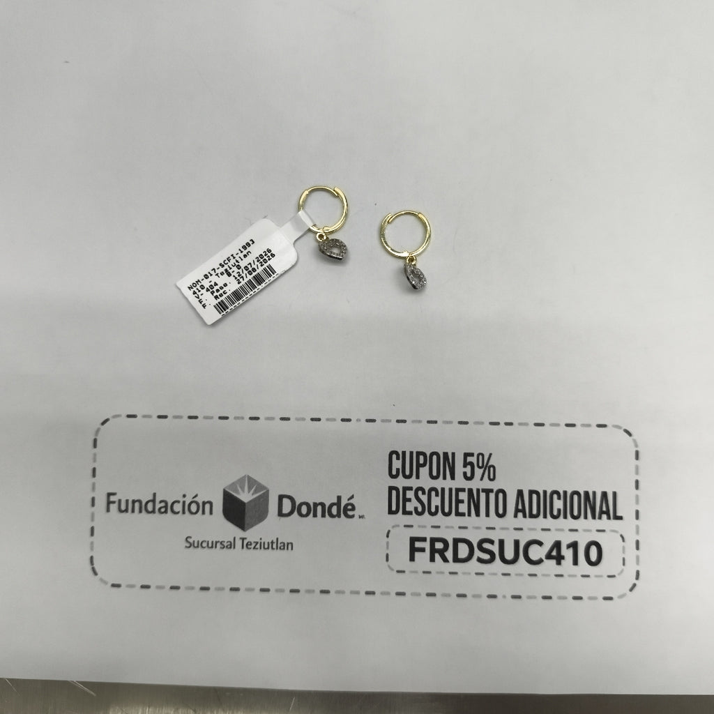 ARETES HUGGIES CON DIJE CORAZON Y CIRCONIAS 14K 2.2 GR (NUEVO)