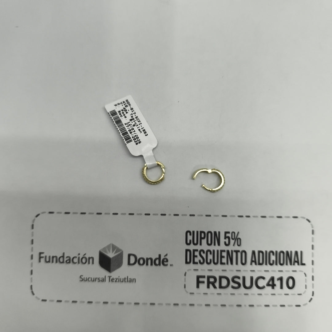 ARETES HUGGIE CON CIRCONIAS 14K 2 GR (NUEVO)