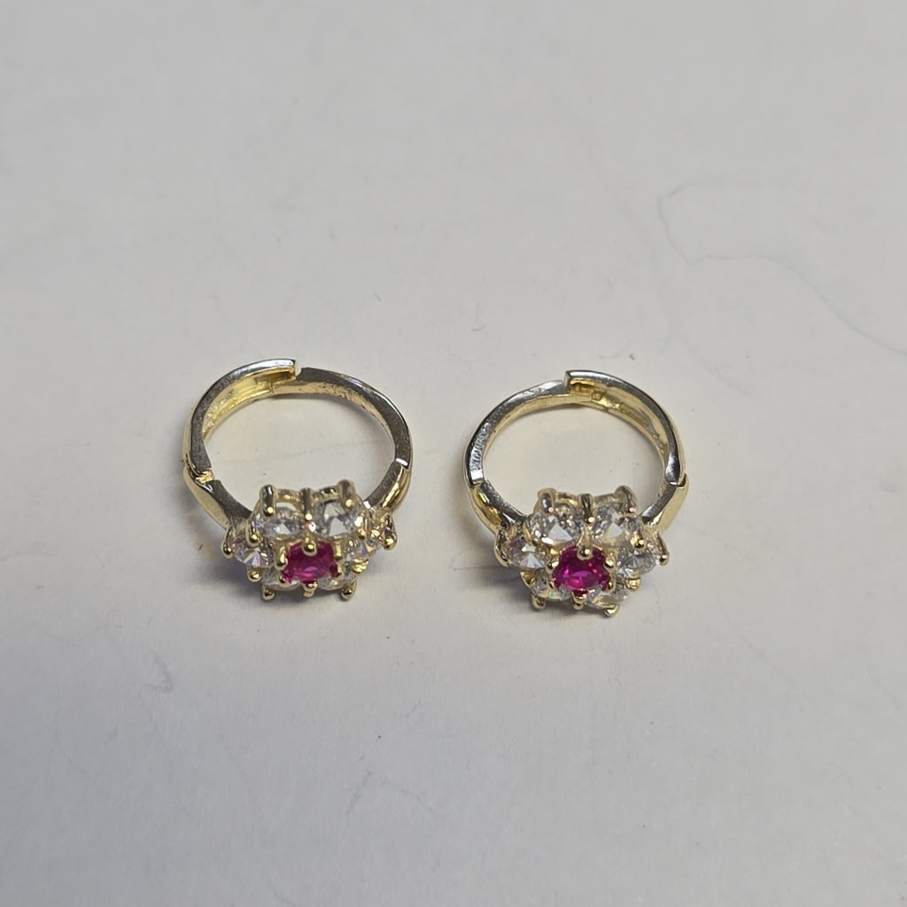 ARETES HUGGIES CON CIRCONIAS Y PIEDRA DE COLOR 14K 1.8 GR (NUEVO)