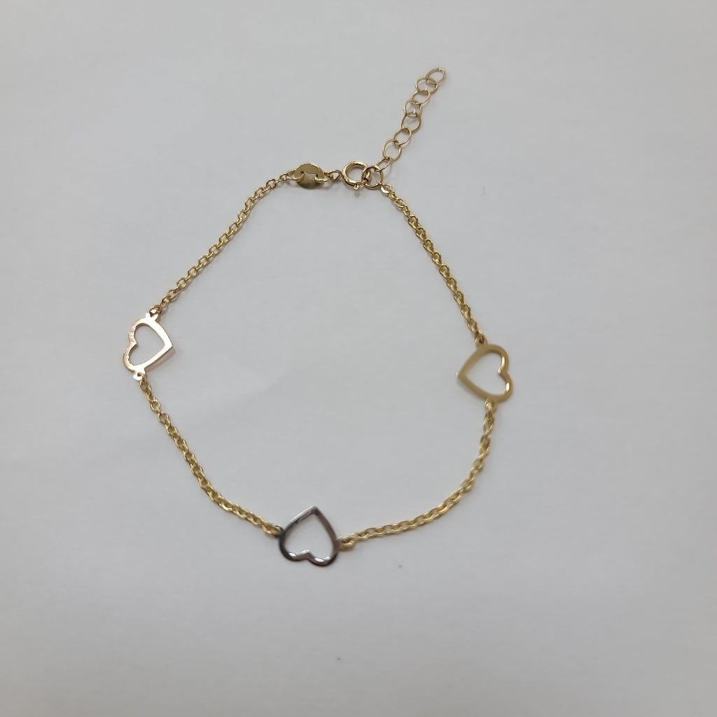 PULSERA ESPECIAL CON CORAZONES CONBINADOS 14K 18 CM 1.7 GR (NUEVO)