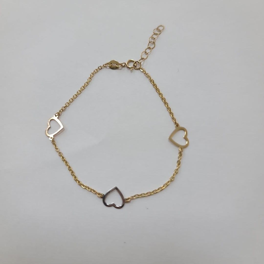 PULSERA ESPECIAL CON CORAZONES CONBINADOS 14K 18 CM 1.7 GR (NUEVO)