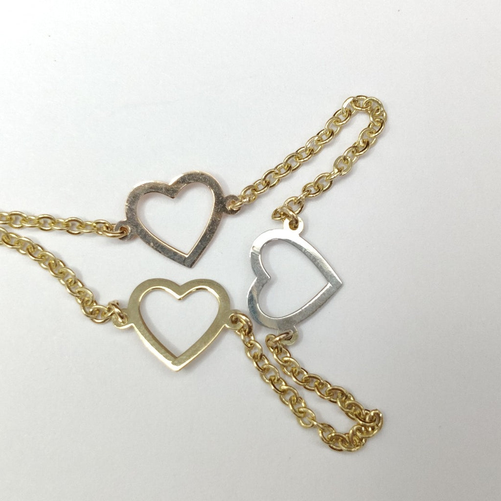 PULSERA ESPECIAL CON CORAZONES CONBINADOS 14K 18 CM 1.7 GR (NUEVO)