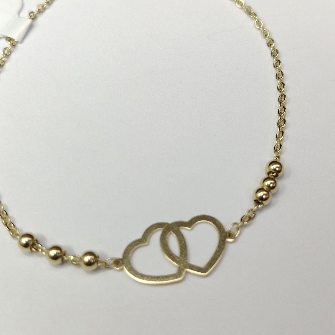 PULSERA TEJIDO ESPECIAL C CORAZONES 14K 18 CM 1.7 GR (NUEVO)