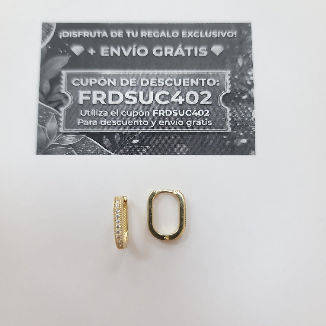 ARETES HUGGIES OVALADA C CIRCONIAS 14K 2.5 GR (NUEVO)