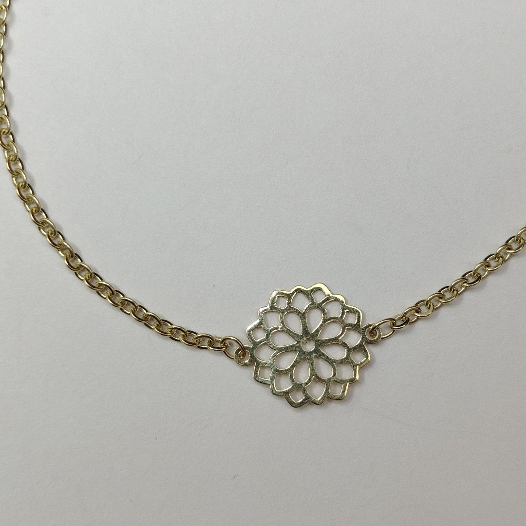 PULSERA TEJIDO ESPECIAL CON MANDALA 14K 18 CM 1.3 GR (NUEVO)