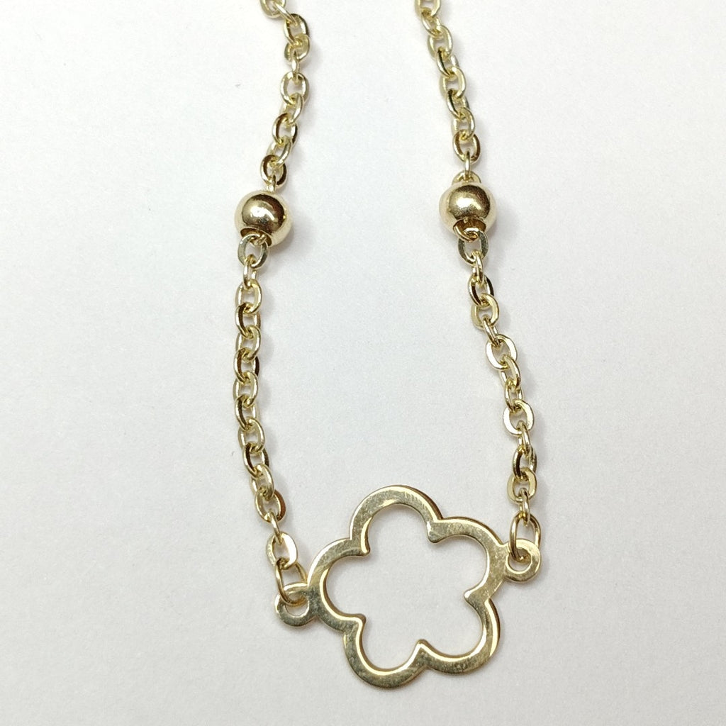 PULSERA TEJIDO ESPECIAL CON FLOR 14K 18 CM 1.6 GR (NUEVO)