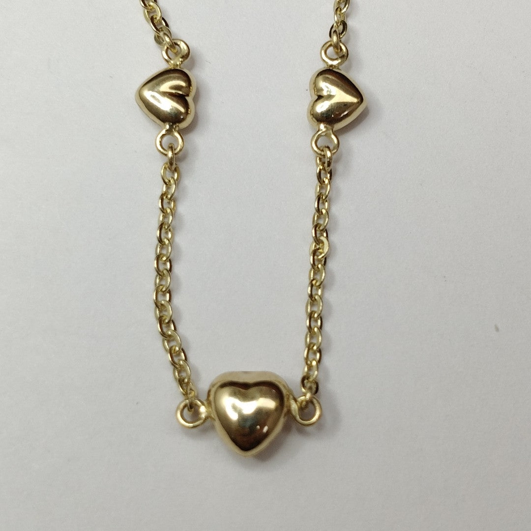 PULSERA TEJIDO ESPECIAL CON CORAZONES 14K 18 CM 1.7 GR (NUEVO)