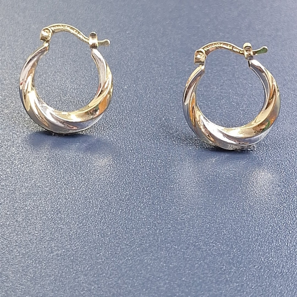 ARETES TEJIDO ARRACADA TRENZADA COMBINADA 14K 1.8 GR (NUEVO)