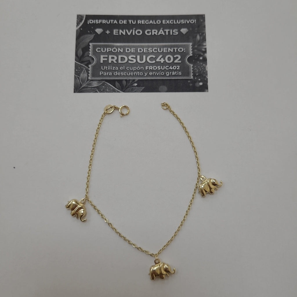 PULSERA ESPECIAL CON DIJES ELEFANTES 10K 18 CM 2.1 GR (NUEVO)