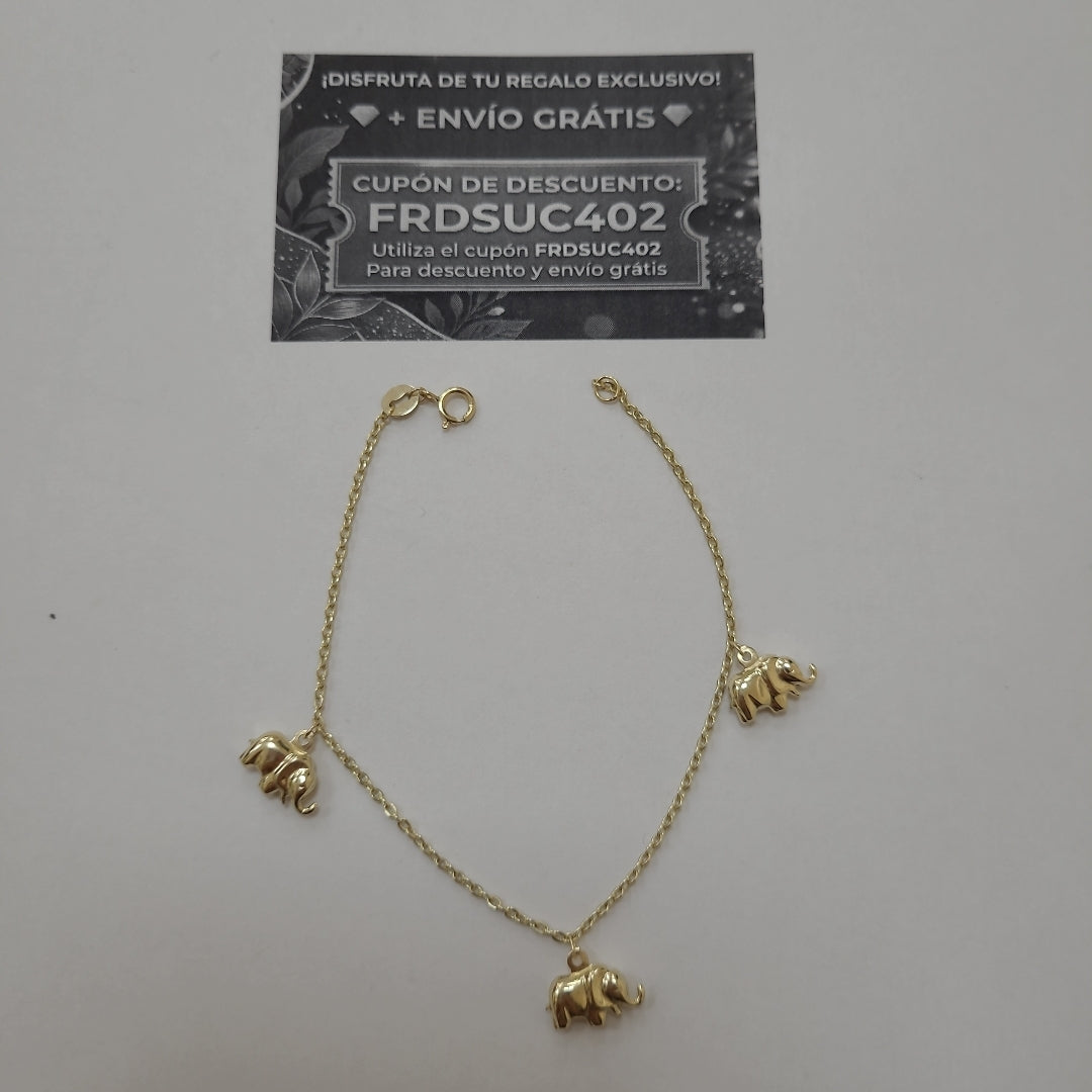 PULSERA ESPECIAL CON DIJES ELEFANTES 10K 18 CM 2.1 GR (NUEVO)