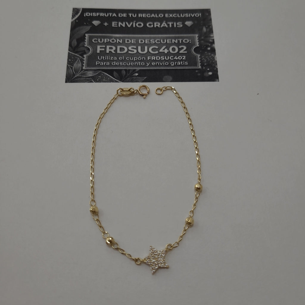 PULSERA ESPECIAL CON ESTRELLA Y CIRCONIAS 14K 18 CM 1.4 GR (NUEVO)