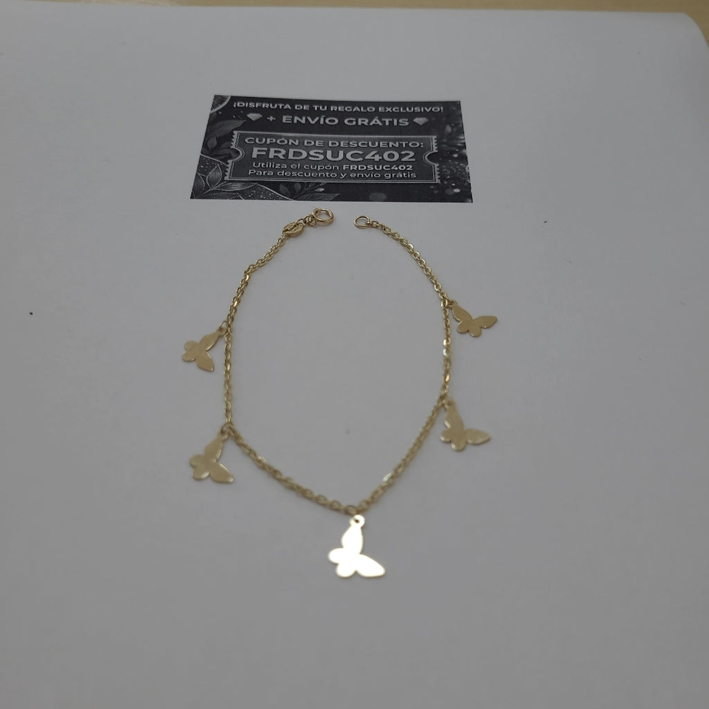 PULSERA ESPECIAL CON MARIPOSAS 14K 18 CM 2.1 GR (NUEVO)