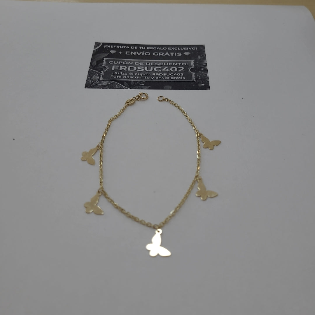 PULSERA ESPECIAL CON MARIPOSAS 14K 18 CM 2.1 GR (NUEVO)