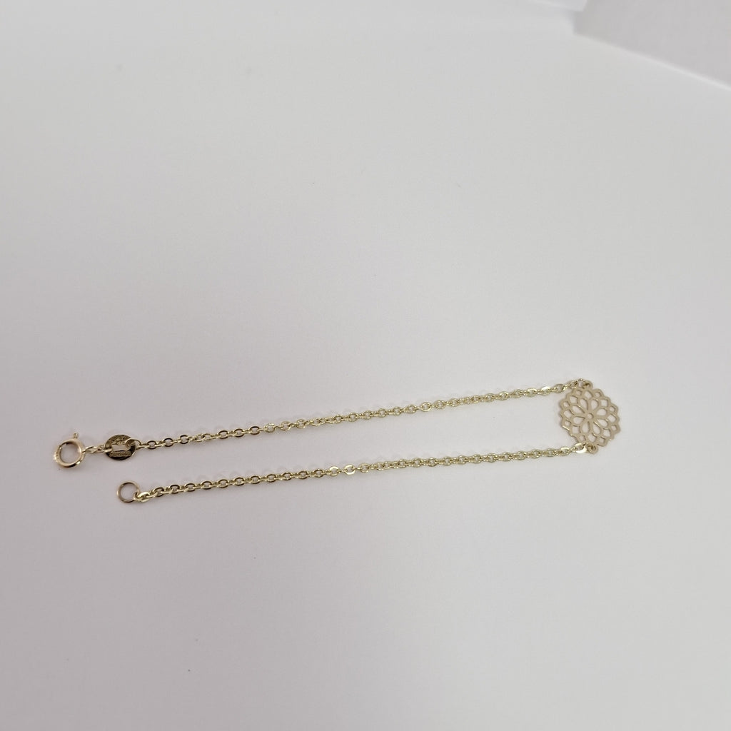 PULSERA TEJIDO ESPECIAL CON MANDALA 14K 18 CM 1.3 GR (NUEVO)