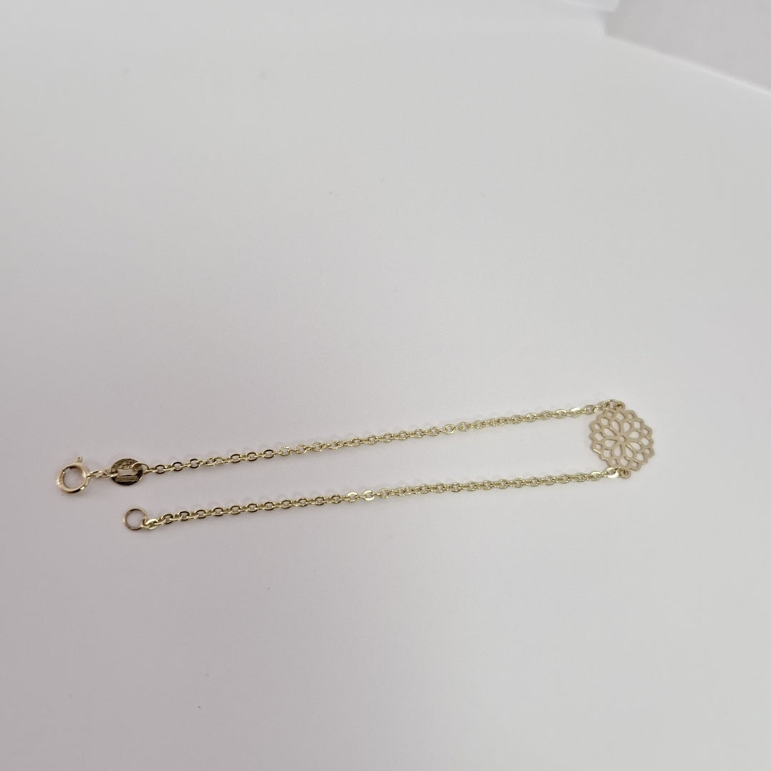 PULSERA TEJIDO ESPECIAL CON MANDALA 14K 18 CM 1.3 GR (NUEVO)