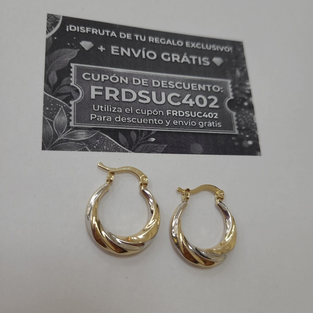 ARETES TEJIDO ARRACADA TRENZADA COMBINADA 14K 1.9 GR (NUEVO)