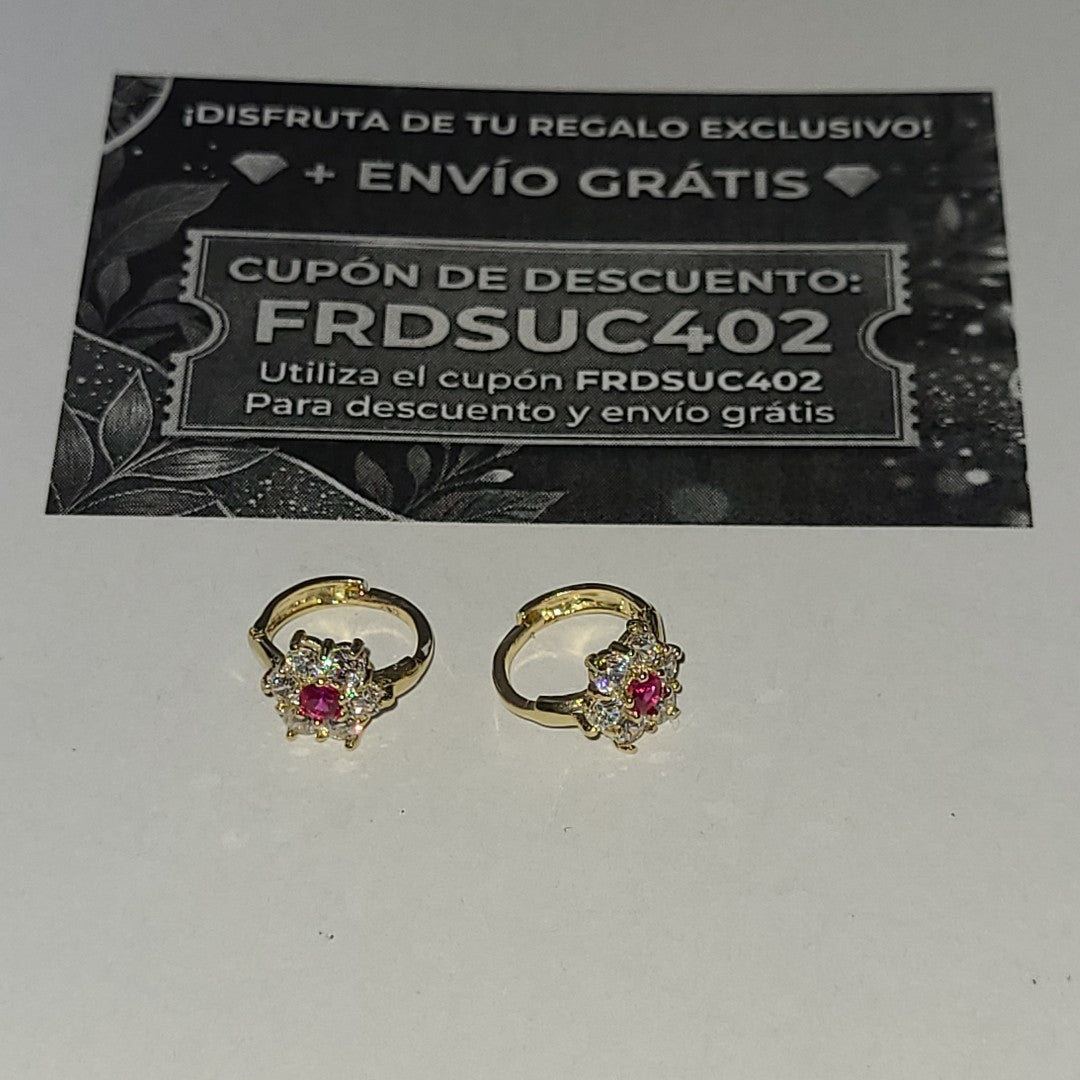ARETES HUGGIES CON CIRCONIAS Y PIEDRA DE COLOR 14K 1.8 GR (NUEVO)
