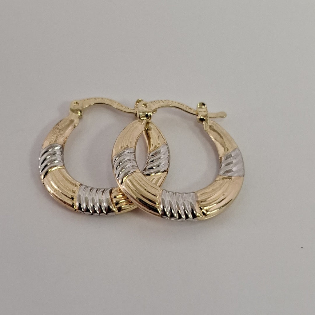 ARETES TEJIDO ARRACADAS COMBINADAS HUECAS 14K 2 GR (NUEVO)