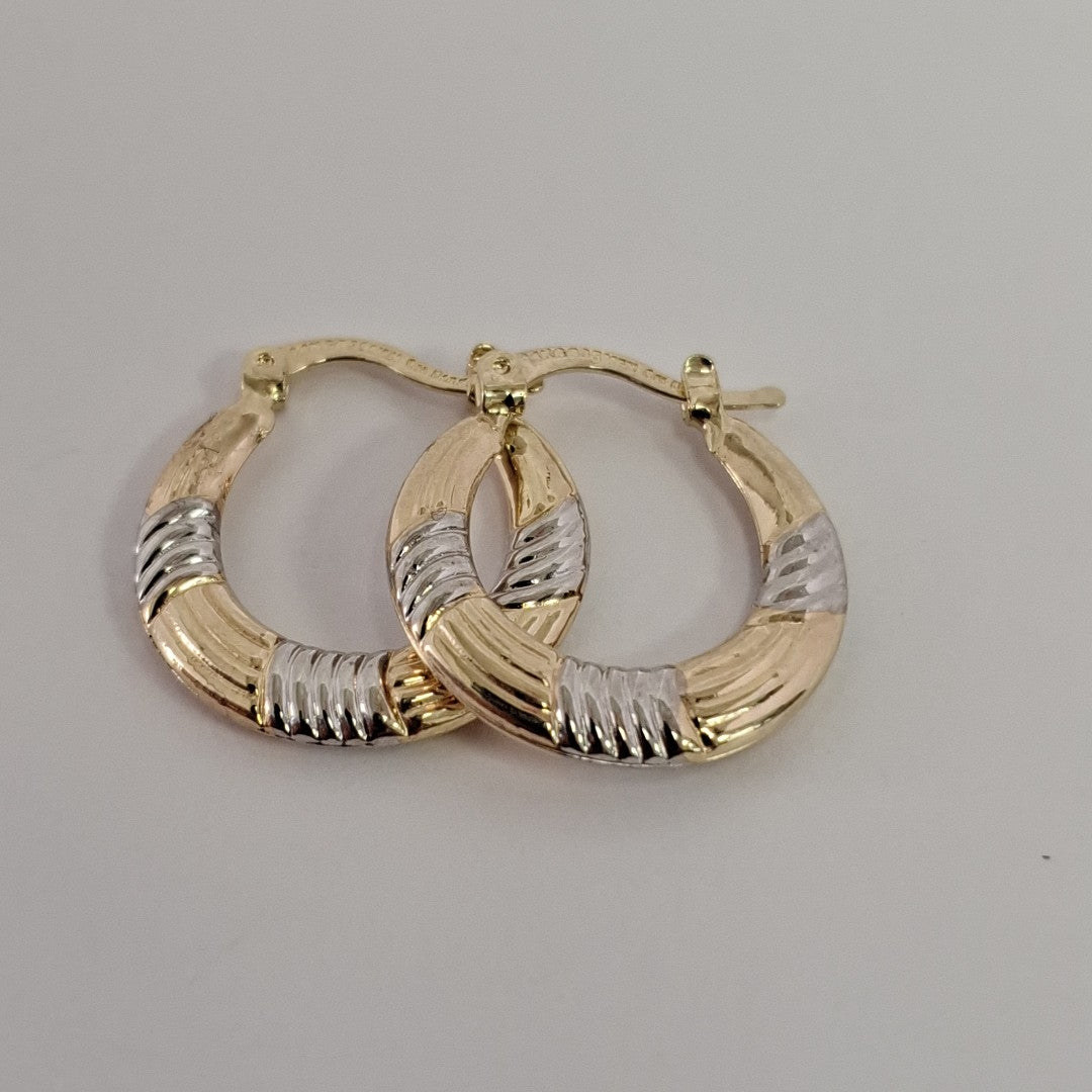 ARETES TEJIDO ARRACADAS COMBINADAS HUECAS 14K 2 GR (NUEVO)