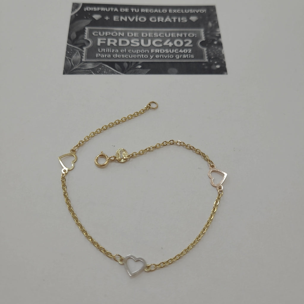 PULSERA ESPECIAL CON CORAZONES 14K 18 CM 1.2 GR (NUEVO)