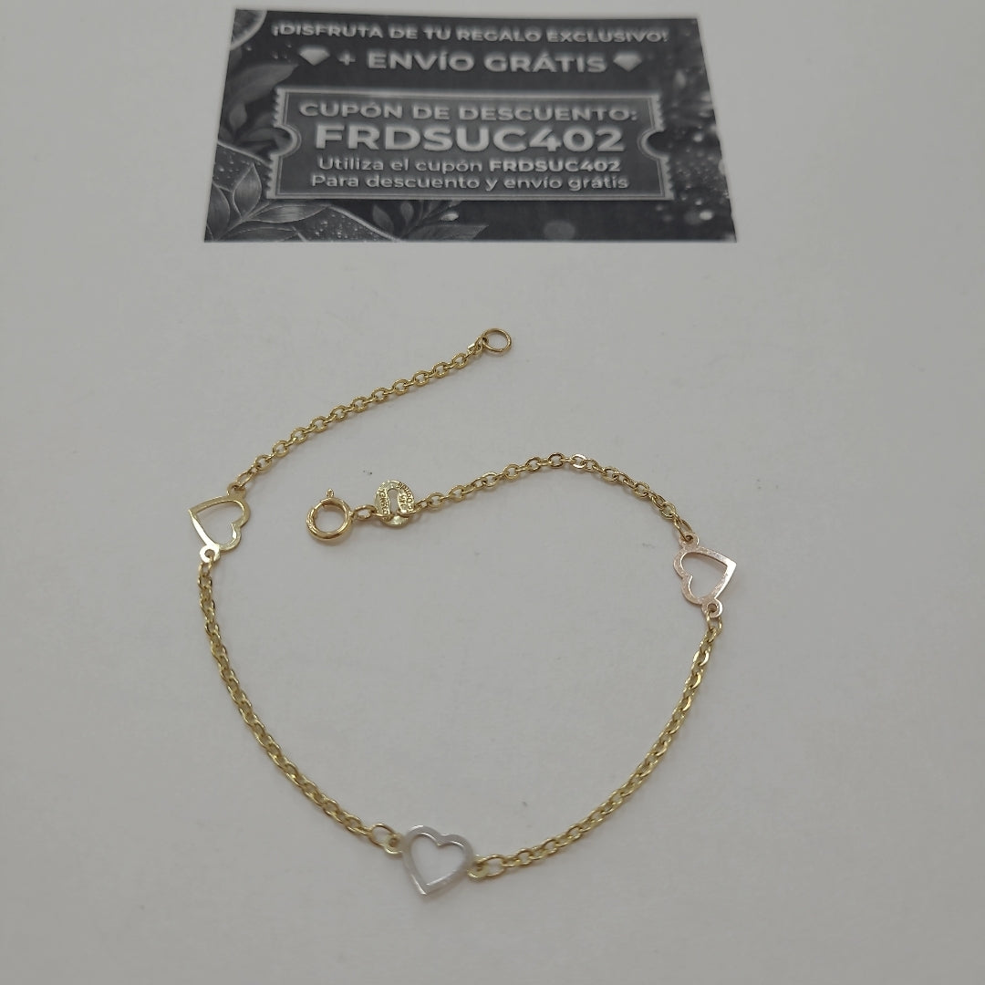 PULSERA ESPECIAL CON CORAZONES 14K 18 CM 1.2 GR (NUEVO)