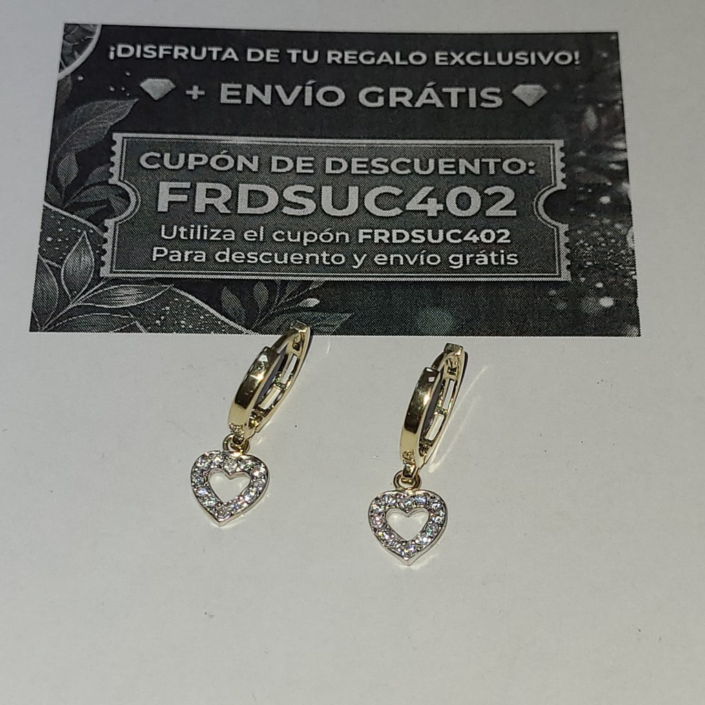 ARETES HUGGIES CON DIJE CORAZON Y CIRCONIAS 14K 2.2 GR (NUEVO)