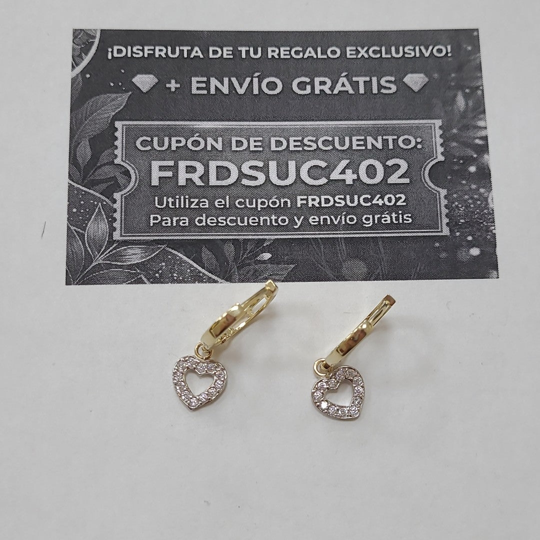 ARETES HUGGIES CON DIJE CORAZON Y CIRCONIAS 14K 2.1 GR (NUEVO)