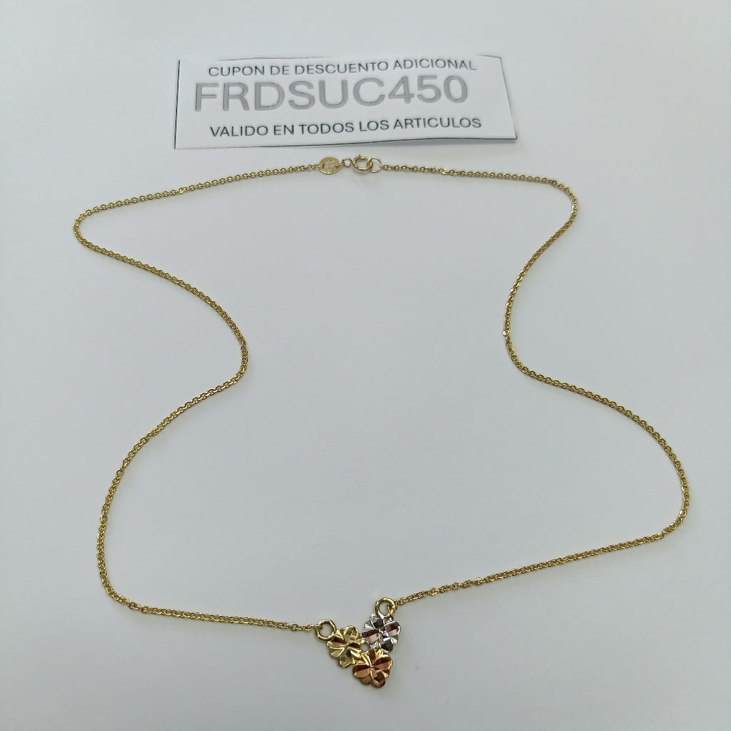 CADENA TEJIDO GARGANTILLA ESPECIAL C FLORES 14K 45 CM 3 GR (NUEVO)