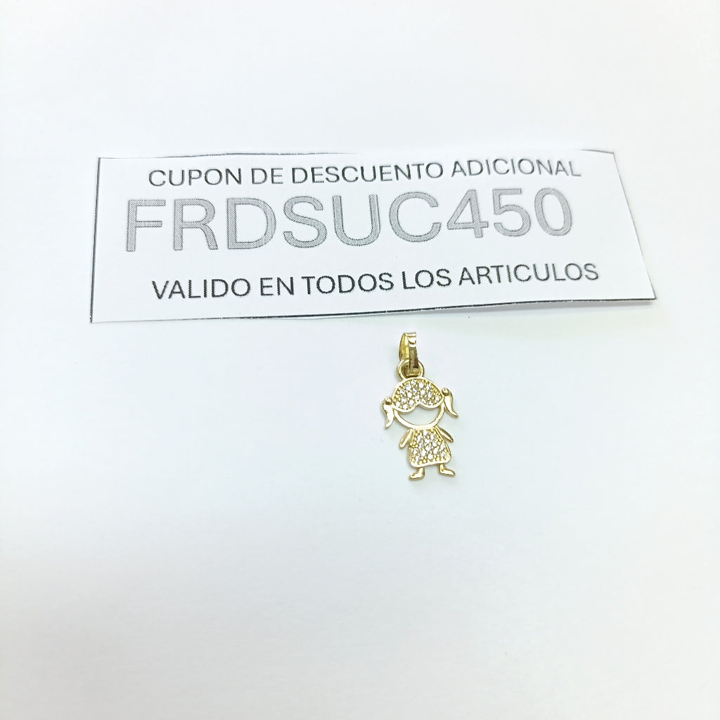 DIJE TEJIDO NIÑA CON CIRCONIAS 14K 0.9 GR (NUEVO)