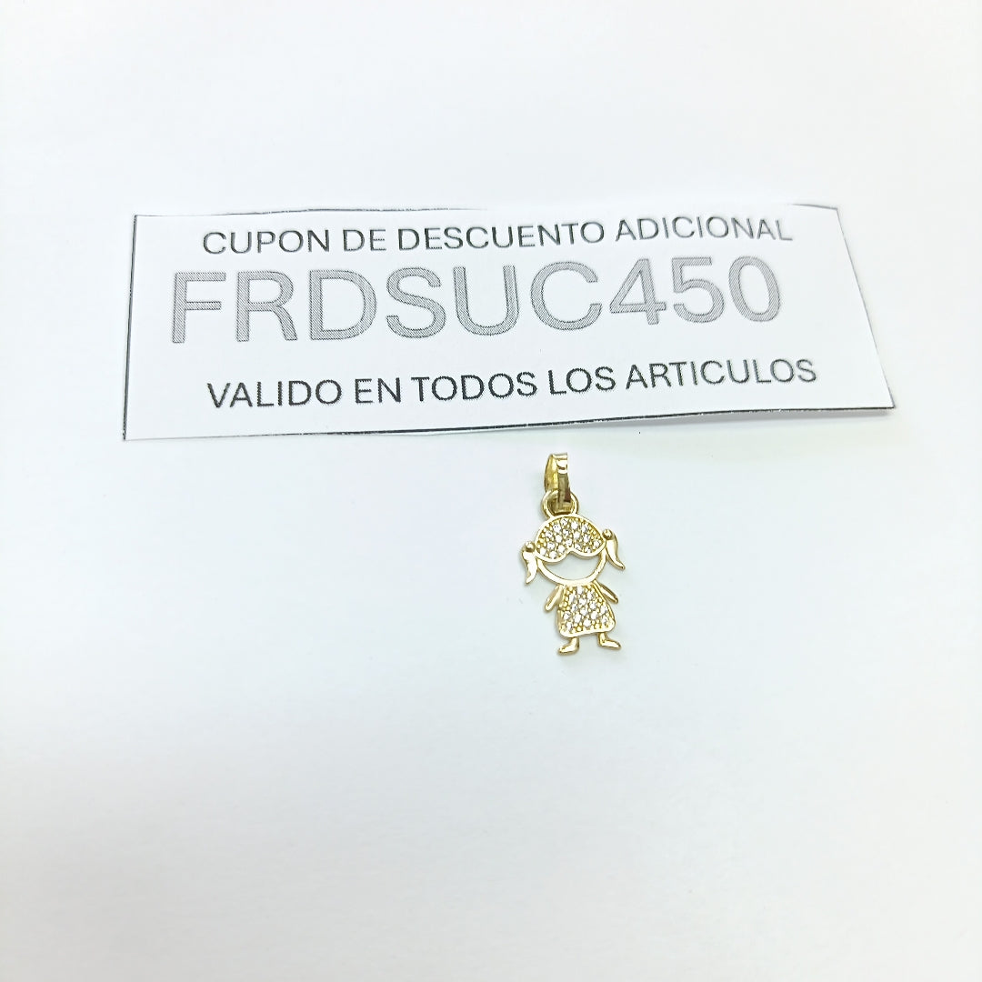 DIJE TEJIDO NIÑA CON CIRCONIAS 14K 0.9 GR (NUEVO)