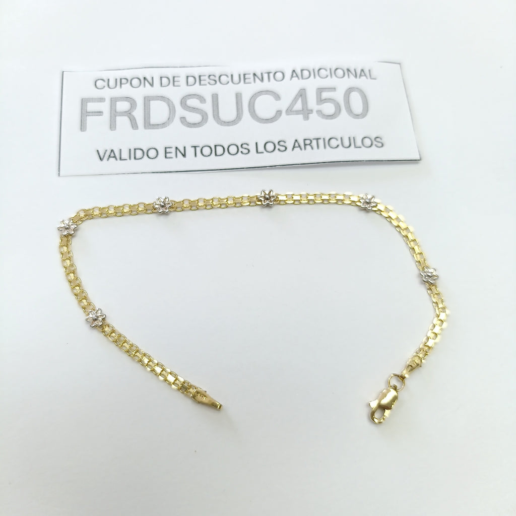 PULSERA ESPECIAL C FLORES 14K 18 CM 3 GR (NUEVO)