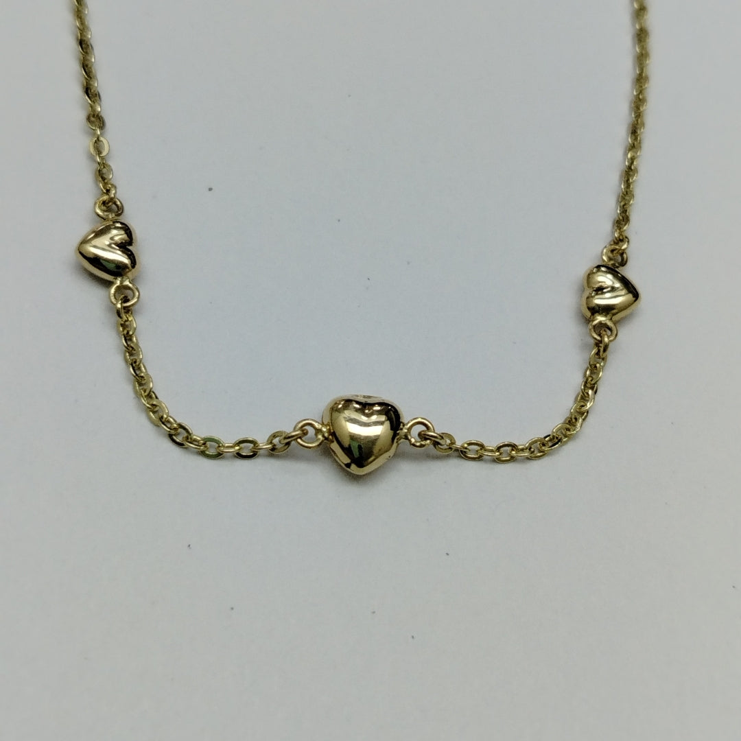 PULSERA TEJIDO ESPECIAL CON CORAZONES 14K 18 CM 1.6 GR (NUEVO)