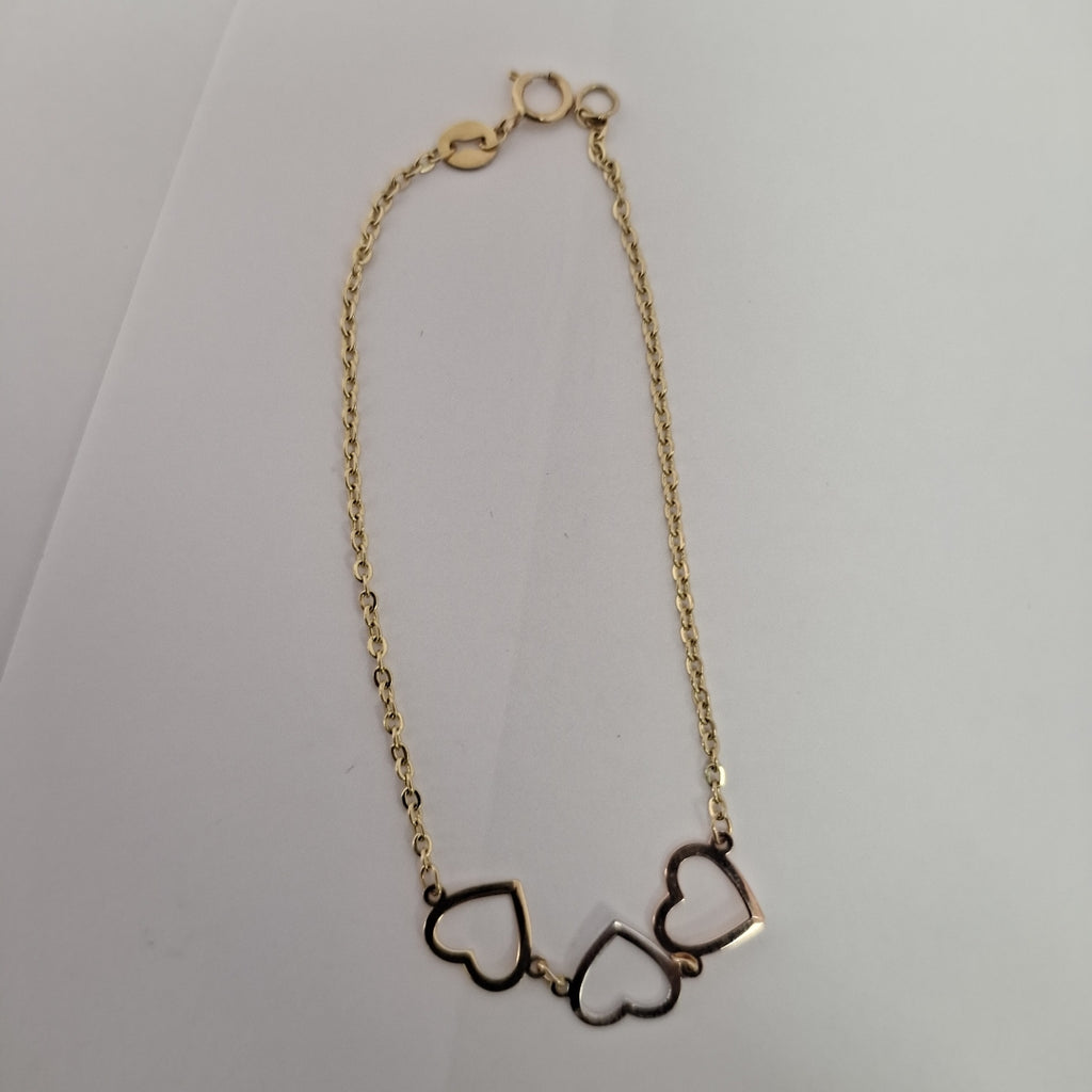 PULSERA ESPECIAL CON CORAZONES 14K 18 CM 1.4 GR (NUEVO)