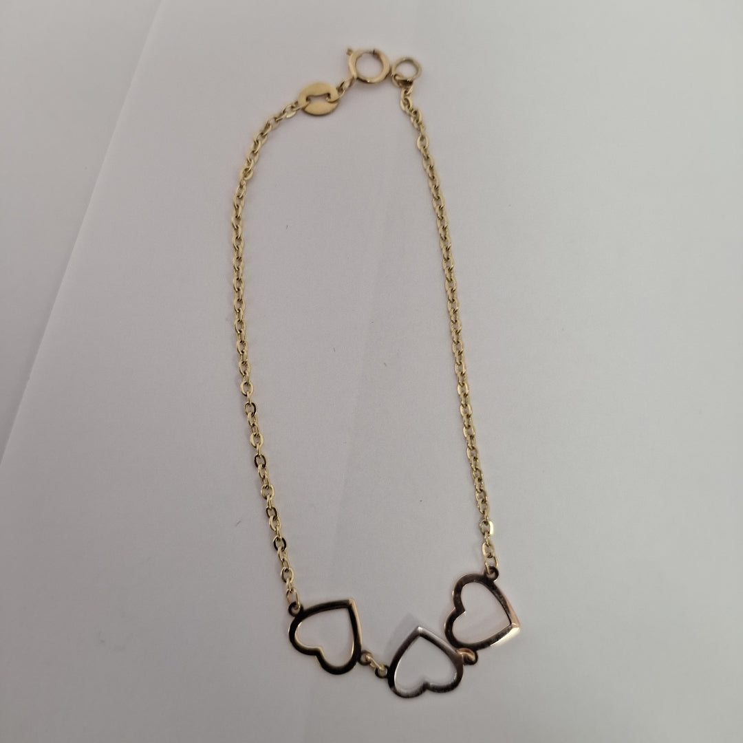 PULSERA ESPECIAL CON CORAZONES 14K 18 CM 1.4 GR (NUEVO)