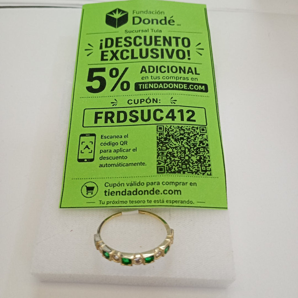 ANILLOS TEJIDO ANILLITO C CIRCONIAS Y PIEDRAS VERDES 14K 9 1.5 GR (NUEVO)