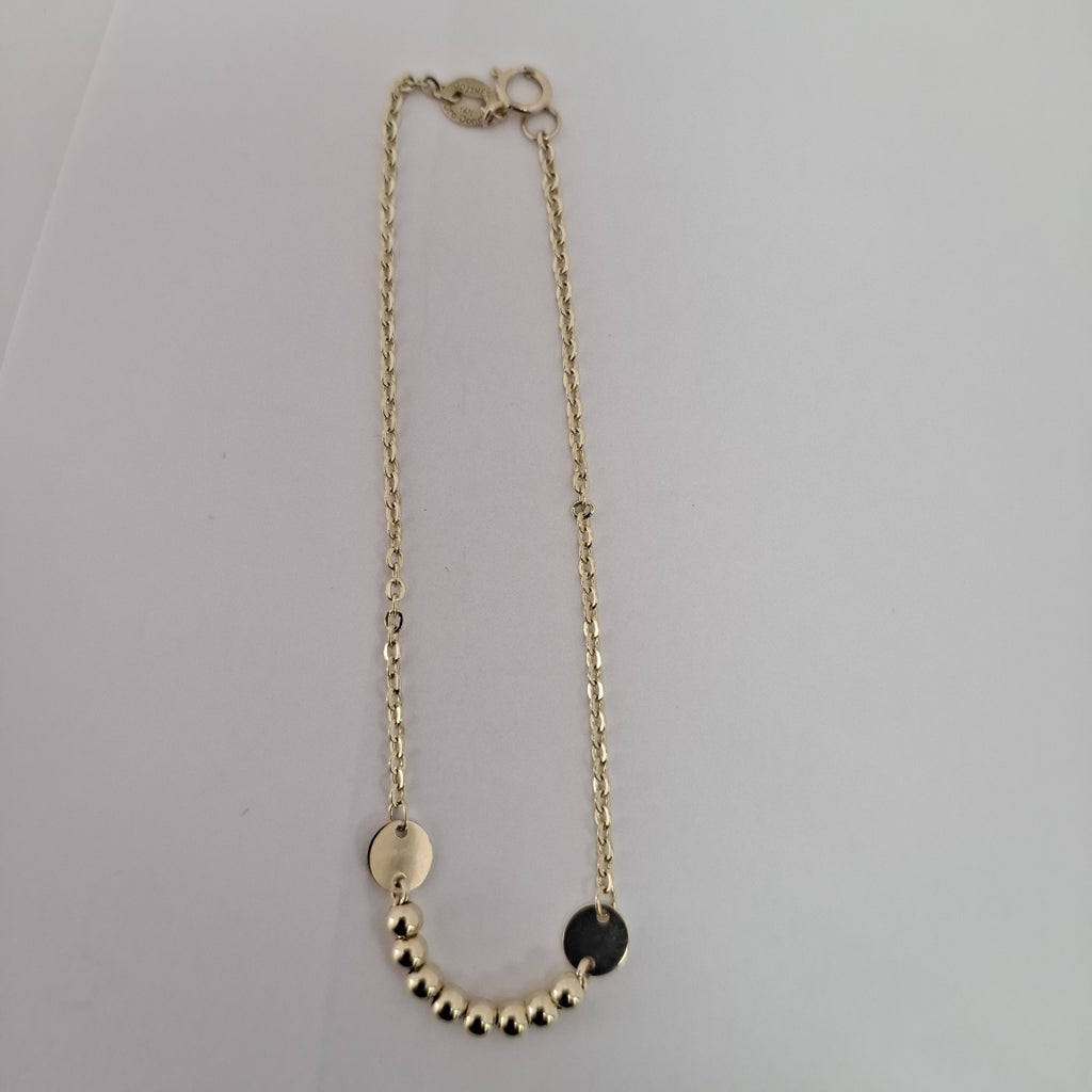 PULSERA TEJIDO ESPECIAL CON BOLITAS 14K 18 CM 1.8 GR (NUEVO)