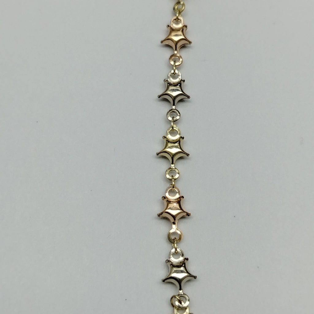 PULSERA TEJIDO ESPECIAL ESTRELLAS COMBINADAS 14K 18 CM 2.3 GR (NUEVO)